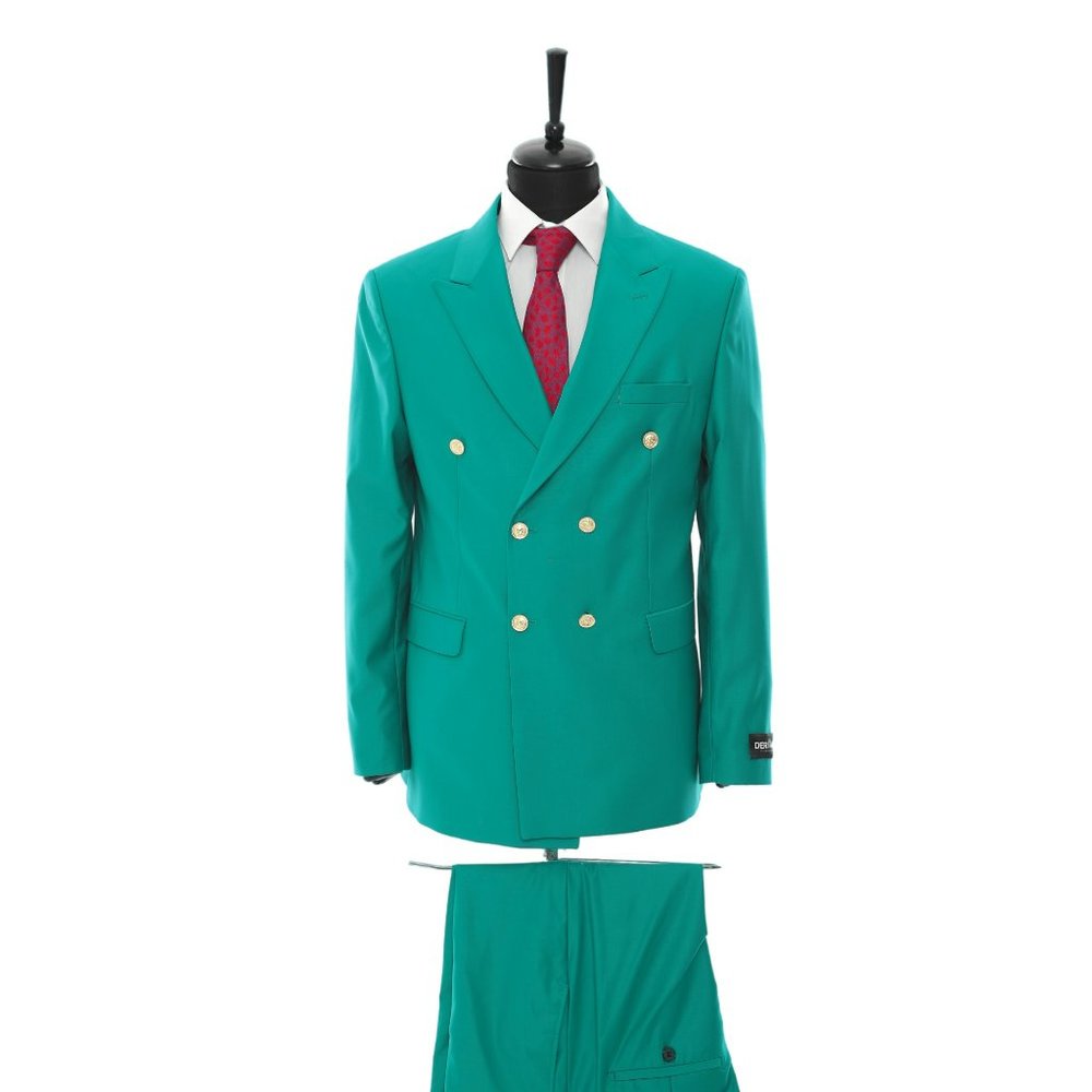 Derman Suits' Double-Breasted 2-Piece Suit Teal, Turkish Import
